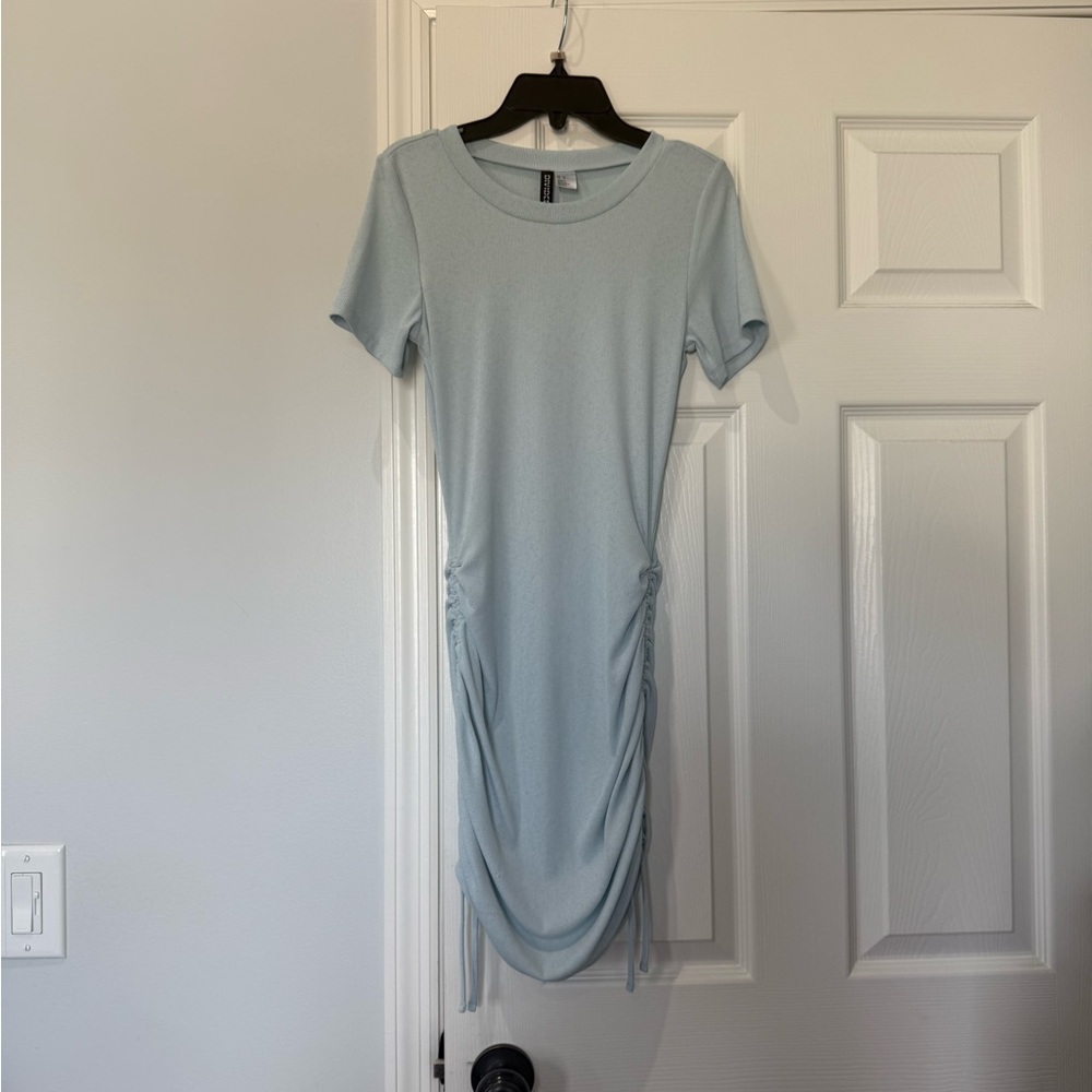Light Blue Casual Ruched Dress